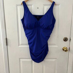 Catherines Woman's Plus-Size Blue/Purple Ruched Front One-Piece Swimsuit Sz 26